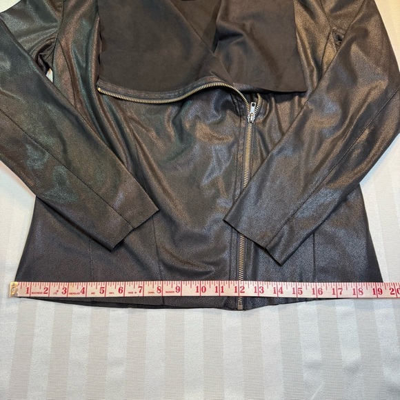 Mote Faux Leather Suede Moto Draped Jacket Asymmetrical Zip-Up Sz Medium Black - Picture 8 of 14